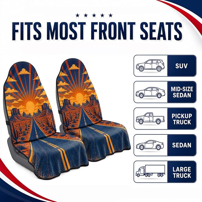Car Seat Towel Cover 2 Pack for Front Seats, Sweat Absorbent Car Seat Protector with Non-Slip Backing, Waterproof Towel Car Seat Covers for Runners, Gym, Swimming, Beach, Desert Road Sunset - Image 6
