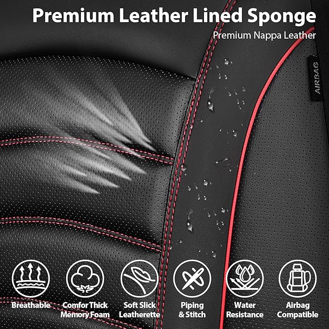 CAR PASS 3D Foam PU Leather Car Seat Covers, Universal Seat Covers Full Sets for Trucks SUV Sedan Automotive Seat Covers Armrest Airbag Compatible Waterproof Comfortable Faux Nappa Leather Black Red - Image 8