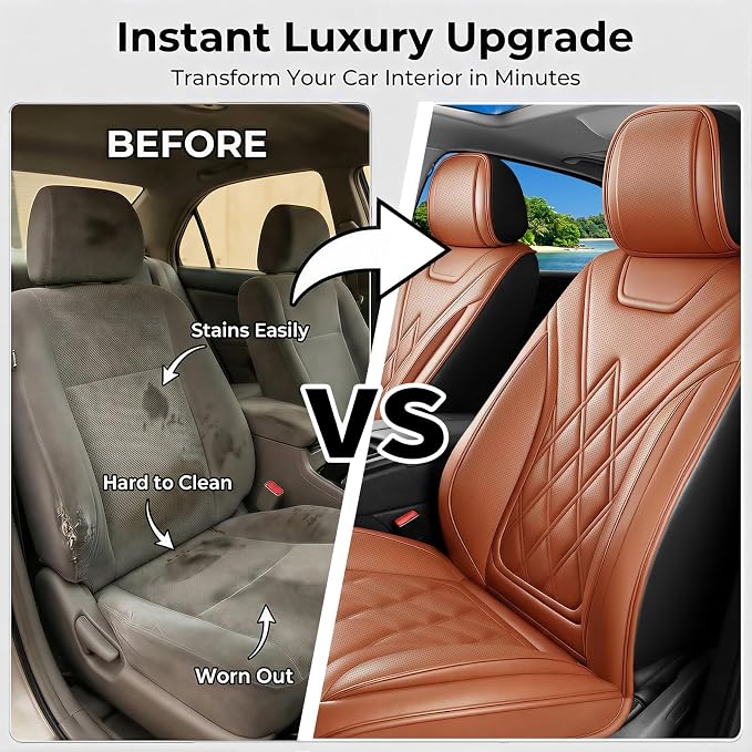 for Subaru Impreza 2012-2025 2026 Car Seat Covers, Full Set, Brown | Luxury Full Coverage Leather Seat Protectors, Waterproof Breathable, Non-Slip, Easy to Install, Airbag Compatible, All-Season - Image 6