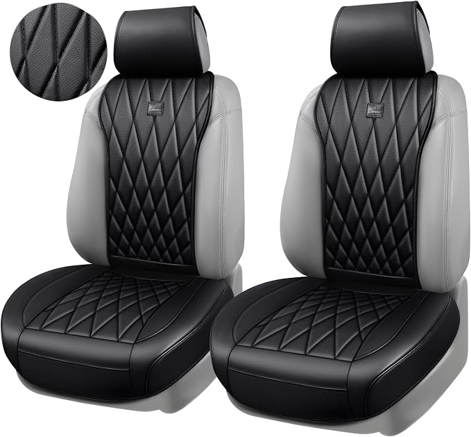 CAR PASS Luxury Napa Leather Front Car Seat Covers, Sideless Car Seat Protectors with Storage Pocket, Non-Slip Automotive Seat Cover for Cars Trucks SUV, Airbag Compatible, 2 Pack (Black) - Image 2