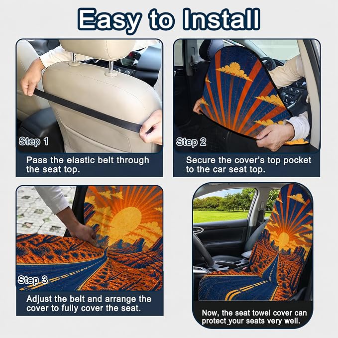 Car Seat Towel Cover 2 Pack for Front Seats, Sweat Absorbent Car Seat Protector with Non-Slip Backing, Waterproof Towel Car Seat Covers for Runners, Gym, Swimming, Beach, Desert Road Sunset - Image 8