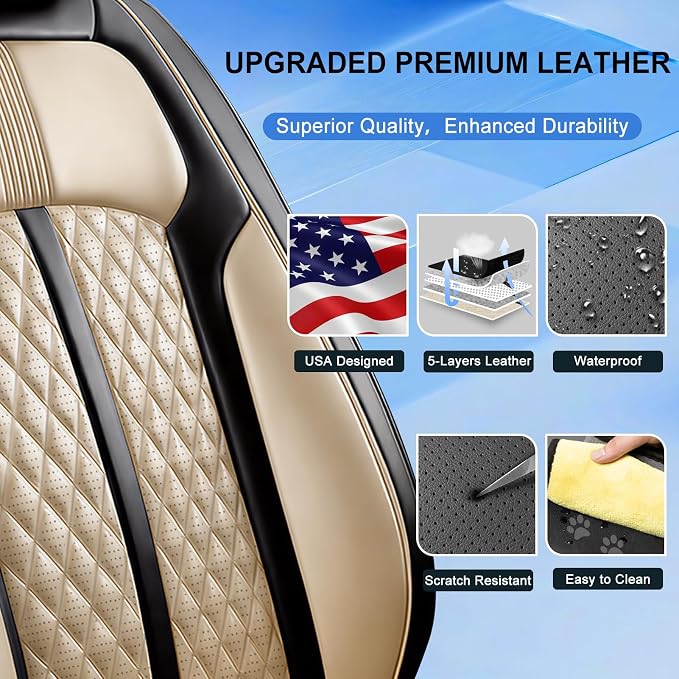 Fit CX-90 Seat Covers Custom Fit for Mazda CX-90 2024-2026, Front Pair | Premium Leather Full Coverage Protector, Waterproof, Breathable, Scratch Resistant, Easy Wipe, Airbag Compatible, Black+Beige - Image 5