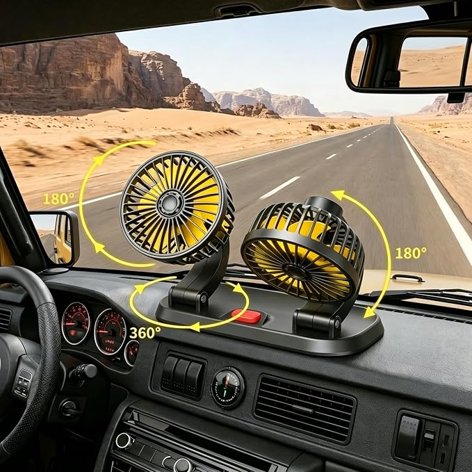 Dual Head 12V Car Fan for SUV Truck RV with No AC,Adjustable Car Cool Fan, Dual Head Design, 2-speed Adjustable, 360° Rotating Portable Car Fan,Powered by Cigarette Lighter - Image 8