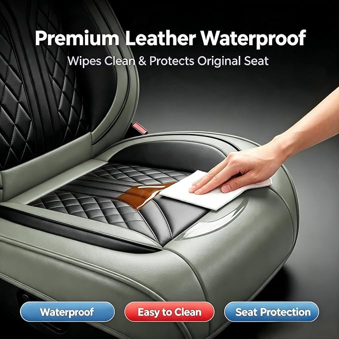for GMC Terrain 2010-2025 2026 Car Seat Covers, Full Set, Gray | Luxury Full Coverage Leather Seat Protectors, Waterproof Breathable, Non-Slip, Easy to Install, Airbag Compatible, All-Season - Image 8
