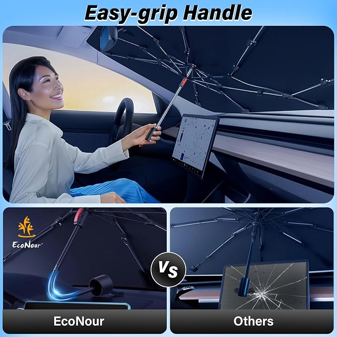EcoNour Car Windshield Sunshade Umbrella | Foldable Windshield Sun Shade Cover | Front Car Window Shade for Maximum UV Rays & Heat Protection | 240T Polyester Umbrella Sunshade - Image 5