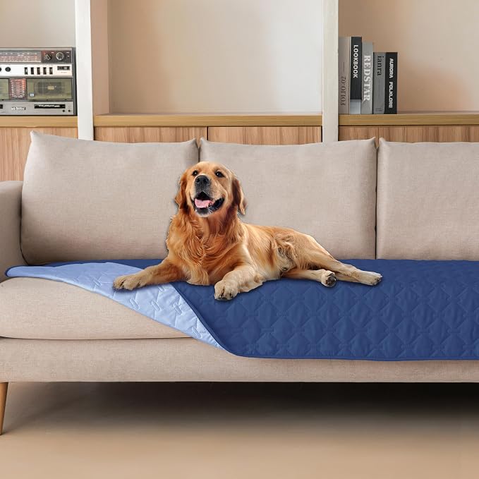 gogobunny Waterproof Dog Blanket, Couch Covers for Sofa, Reusable Pee Pads | Wear Resistant, Leakproof Sofa Cover for Pets, Anti-Pilling, Hypoallergenic, Machine Washable, 30x90 Inch Dark/Light Navy by gogobunny