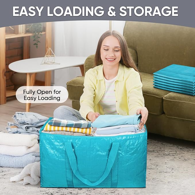 TICONN 6 Pack Extra Large Moving Bags Heavy Duty with Zippers & Carrying Handles, Durable Storage Bags Moving Boxes for Closet Organizers and Storage (6 Pack, Aqua) - Image 7