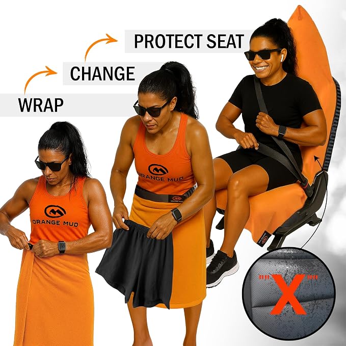 Transition & Seat Wrap V2.0 Orange Car Seat Cover Towel | Sweat-proof car seat cover, changing kilt, quick-dry towel, secure wrap for athletes - Image 3