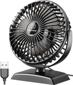 JZCreater USB Desk Fan, USB Fan Mini, 360 Rotation Desktop Fan with 3 Speed, Table Personal Cooling Fan, Quiet Mini Desk Fan, USB Powered, Small Fan for Home Office Bedroom Car Travel,Black+Black - Image 7