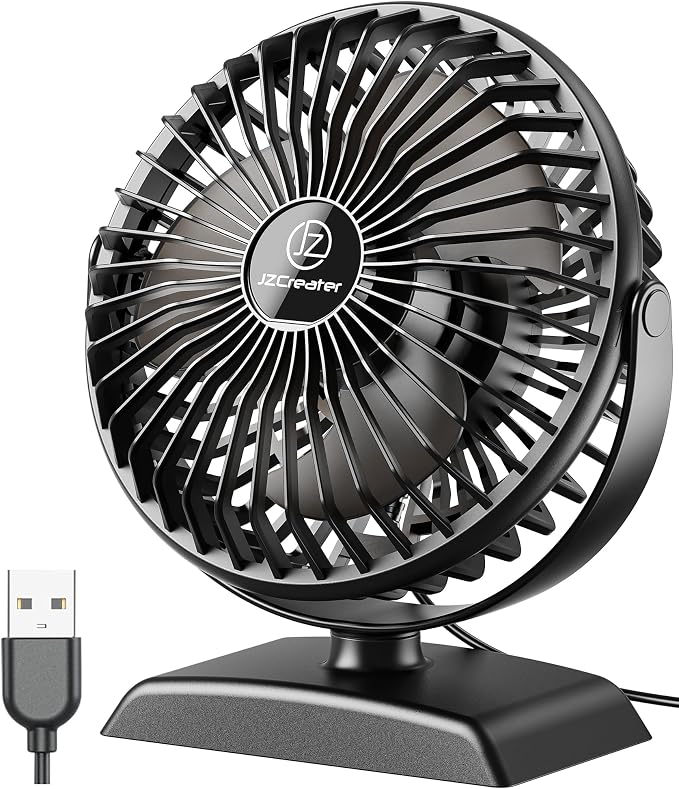 JZCreater USB Desk Fan, USB Fan Mini, 360 Rotation Desktop Fan with 3 Speed, Table Personal Cooling Fan, Quiet Mini Desk Fan, USB Powered, Small Fan for Home Office Bedroom Car Travel,Black+Black - Image 7