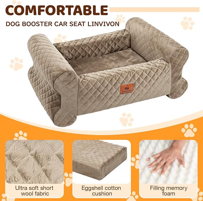 Dog Car Seat for Medium/Large Dogs up to 60LBS Memory Foam Dog Booster Seat | with Thick Cushion, Pet Car Seat for Back with Detachable Washable Cover, Storage Pockets for SUV, Pick Up, Trunk, Khaki - Image 7