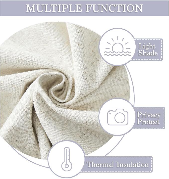 RYB HOME Natural Linen Textured French Door Window Curtains 100% Blackout | Self Adhesive, Thermal Insulated Privacy Energy Saving, Shades for Nursery Office Patio Glass Door, W34 x L69, 1 Panel - Image 6
