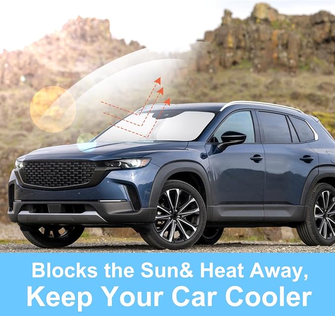 Front Windshield Sun Shade Foldable Car Front Window Sun Shade Windshield Shade Custom Fit for 2023-2026 Mazda CX50 Block UV Rays Car Accessories Heat Keep Cooler - Image 4