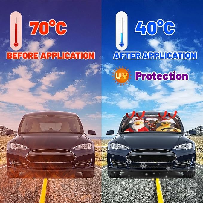 CHILL·TEK Funny Animal Car Windshield Sun Shade Umbrella, Christmas Duck Car Sun Shade Umbrella, Block UV Rays Heat Foldable Windshield Umbrella Sun Visor Protector - Keep Vehicle Cool for Cars SUV - Image 4