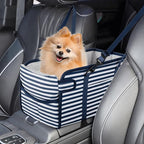 Portable Dog Car Seat for Small Dogs, Puppy Car Seat, Blue Stripes | Booster Seat With Safety Leash & Adjustable Straps Keeps Small Dogs Secure. Removable Washable Cushion. Fits Most Cars. by NECKORY