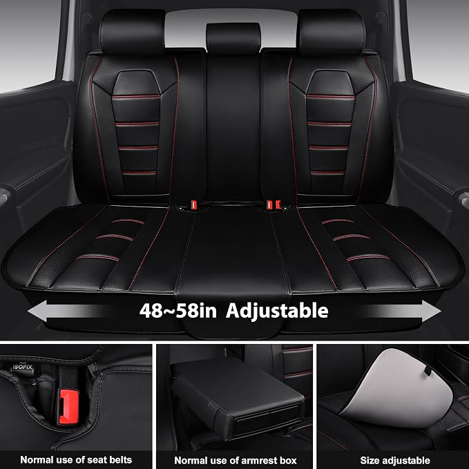CAR PASS Nappa Leather Car Seat Covers Full Set Faux Leather, Black | Luxury Nappa Leather,360° Full Protection,Water resistant,3D Foam Comfort,Scratch proof,Universal Fit for Most Cars SUV Truck - Image 4