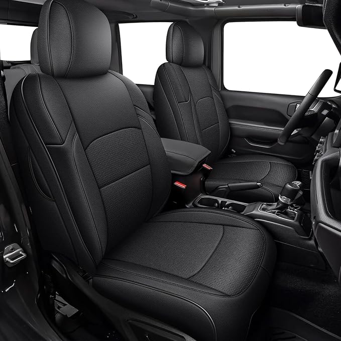 Custom Fit Seat Covers for Jeep Gladiator JT 2020 2021 2023 2024 2025 2026 Full Set Black Car Seat Protectors Premium Faux Leather Automobile Seat Seat Cover by AOMSAZTO