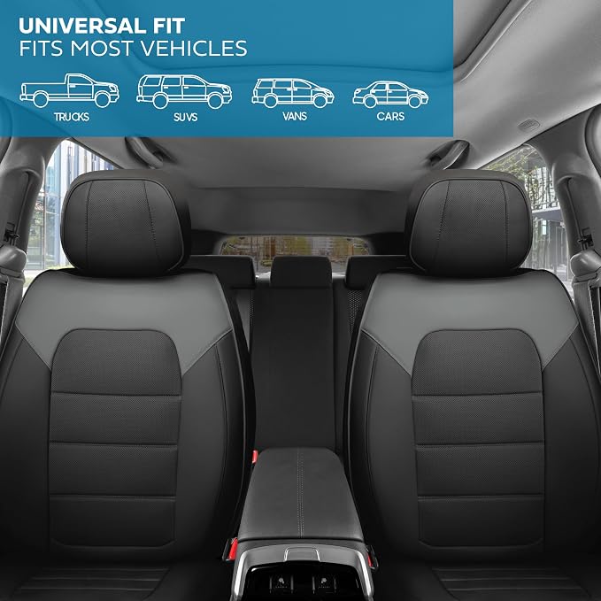 MotorBox Cabin King Slate Ridge Leather Seat Covers for Trucks & Cars | Charcoal and Black Car Seat Covers, Waterproof Leather Seat Covers, Car Accessories, Seat Protector, Universal Fit - Image 3