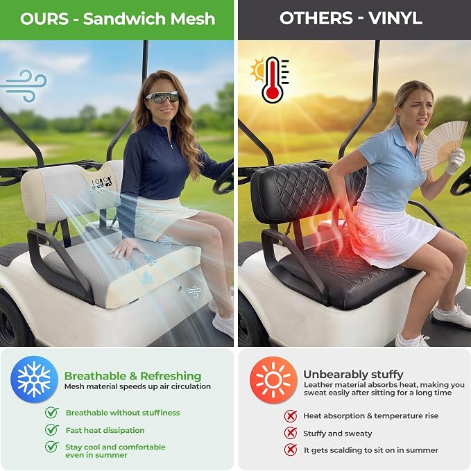 10L0L Golf Cart Seat Covers for Yamaha EZGO Club Car Seat Towel Cushion | Breathable Mesh All-Season Front/Rear Seat Blanket, UV Resistant, Cool Comfort, Machine Washable, Easy On, Great Golf Gift - Image 4
