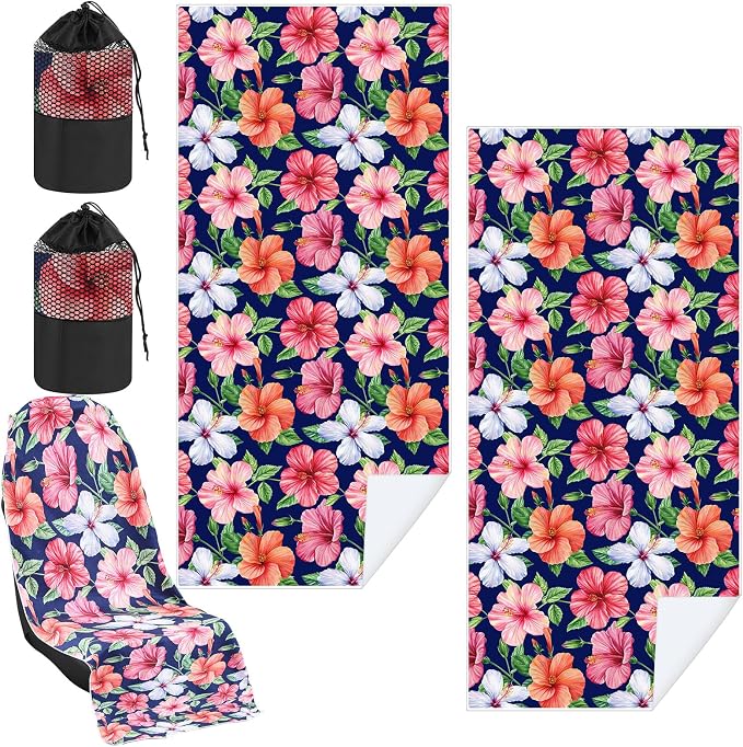 1 Pack Car Seat Towel Cover with Storage Bag, Summer Flower Hibiscus Style | 63 x 32 in Car Towel Seat Cover Non Slip Waterproof, Gym Workout Swimming Running, Machine Washable Sweat Absorbent Protector by Hahafelt