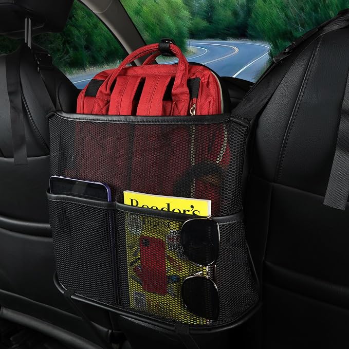 Cavalcade Car Net Pocket, Back Seat Mesh Organizer, Automotive Console Handbag Holder, Netting Pouch Storage Bag for Car, Barrier of Backseat Pet Kids, Black by CAVALCADE