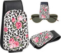 Leather Magnetic Sunglass Holder for Car Sun Visor, Cute Eyeglass Ticket Card Hanger Clip, Universal Auto Interior Accessories for SUV Pickup Truck, Rose Leopard by Unknown