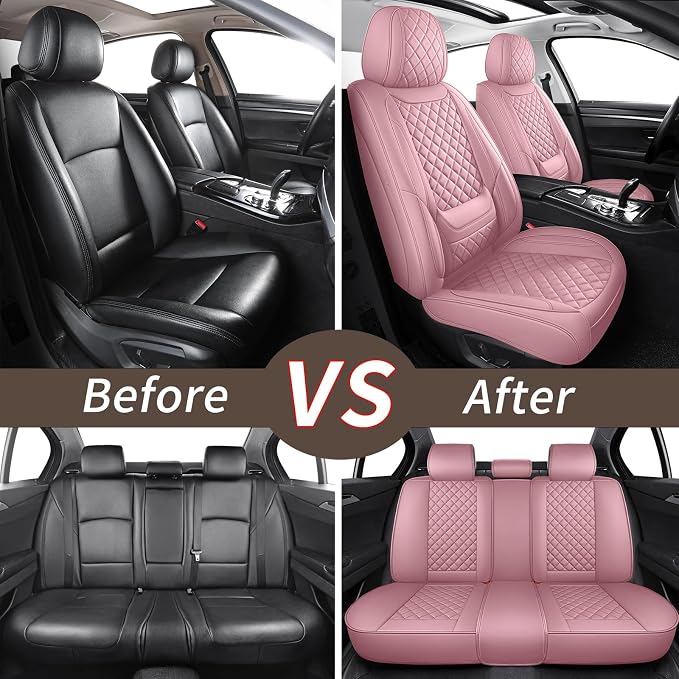 Leather Car Seat Covers Full Set Automotive Seat Protectors | Breathable Waterproof Durable Full Surround & Lumbar Support Design Non-Slip Universal Fit for Most Cars SUV Trucks Van Pink - Image 7