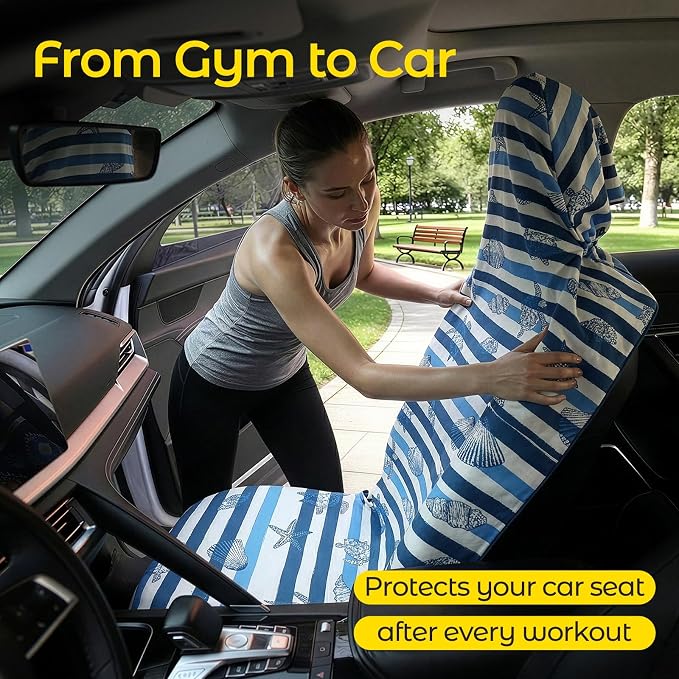 Car Seat Towel Cover, Full-Sized, Sweat Absorbing Towel for Gym - Turtle | Washable quick-dry towel cover protects front seats from sweat and water after gym, workout, running, beach and swimming - Image 3