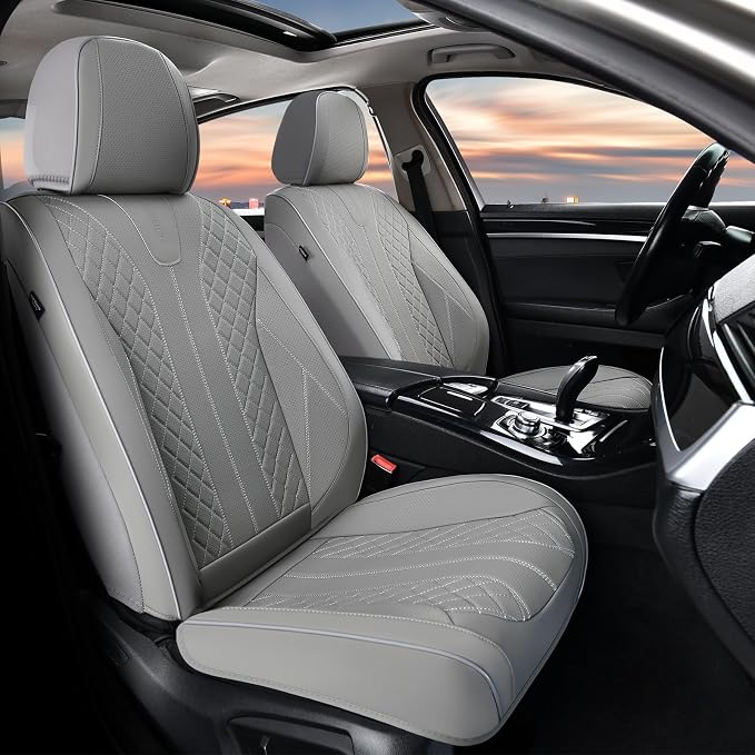 FLORICH Seat Covers, Car Seat Covers Front Seats Faux Leather Automotive Seat Covers Luxury Waterproof Car Seat Cover Protectors Universal Fit for Most Cars SUV Trucks, Gray by FLORICH