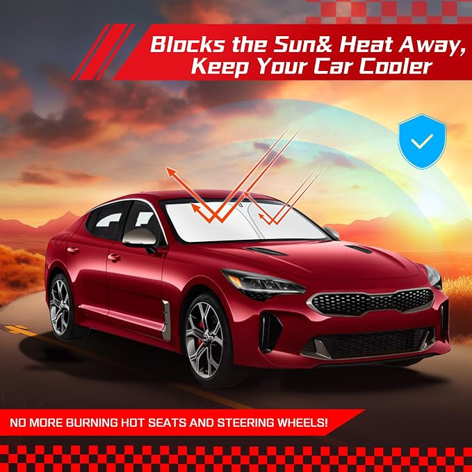 ARISMOTOR Windshield Sun Shade for Kia Stinger 2018-2023 | Custom Fit, Foldable, Front Window Sunshade Sun Visor Protector, Block UV Rays, Keep Car Cooler - Image 7