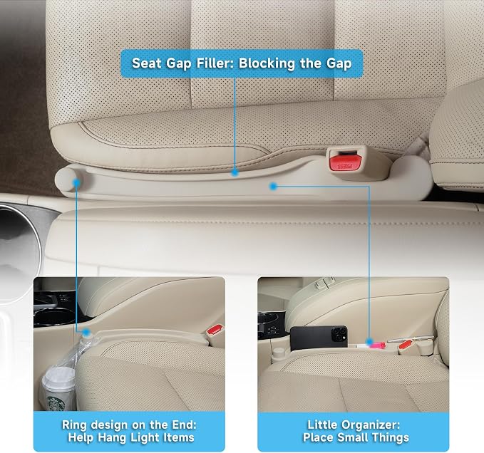 Givifive Car Seat Gap Filler Organizer 2Pack Soft Foam 3IN1 Multifunctional | Seat Side Gap Filler Strip with Slot & Hook Universal Fit Car SUV Truck Fill The Gap Between Seat & Console (Standard Ivory) - Image 3