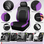 CAR PASS Leather Seat Covers, Breathable Universal Car Seat Cover Full Set for Cute Women Girly,Super 5mm Composite Sponge Inside,Airbag Compatible fits Most Auto,SUVs,Trucks,Vans(Black&Purple) - Image 2