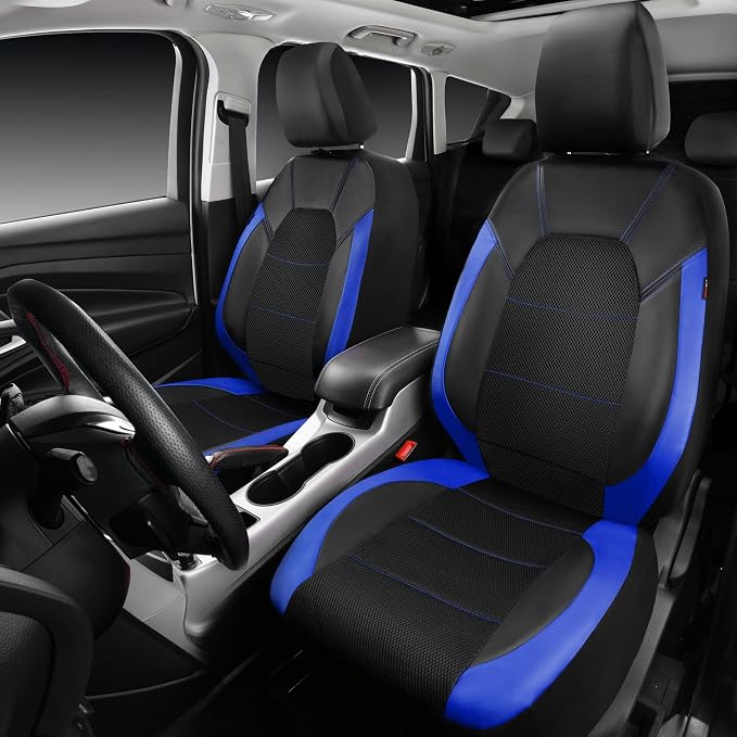 CAR PASS Leather seat Covers,Automotive Universal Sport car seat Cover Super 5mm Composite Sponge Inside,Airbag Compatible fits Most Cars, SUVs, Trucks, and Vans (Full Set,Black and Blue) - Image 6