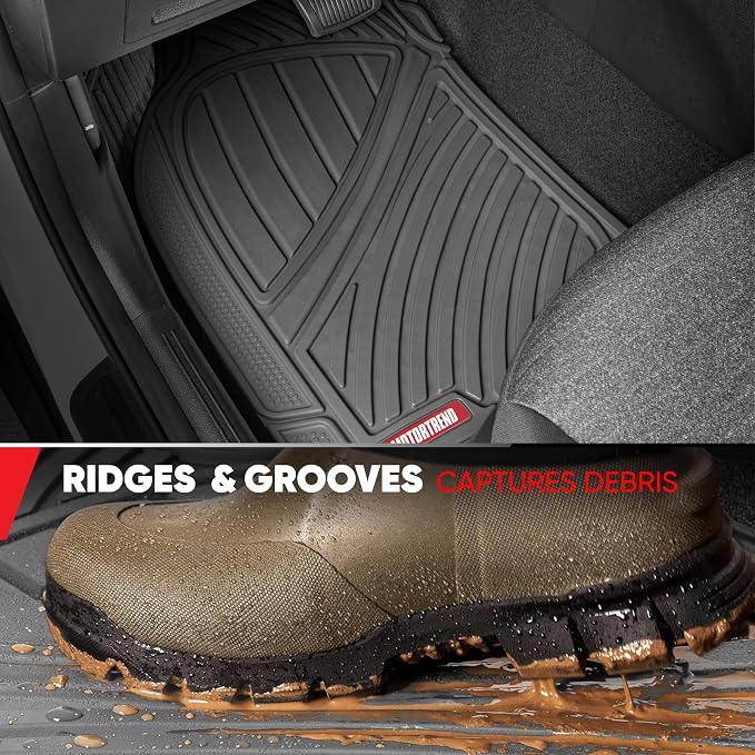 Motor Trend 3-Row Heavy Duty Rubber Floor Mats & Liners for Car SUV Van, Front 2nd & 3rd Row Durable Polymerized Latex Full Interior Protection, Extra-High Ridgeline Design, Gray - Image 6
