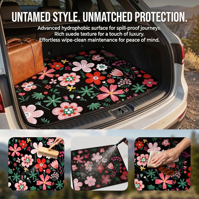 Universal Car Trunk Mat 29" x 39",Multicolor Floral,Butterfly Etc,Anti-Slip Easy to Clean, Trunk Protective Mat, Sporty Vehicle Interior Accessories Suitable for Most Car Models. - Image 2