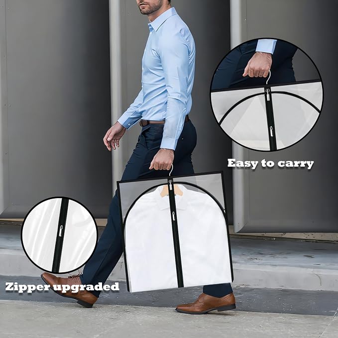 Dress Bags for Gowns Long, 60'' Garment Bags for Hanging Clothes, Suit Bag Cover for Storage and Travel, 2 Pack (Clear) - Image 4