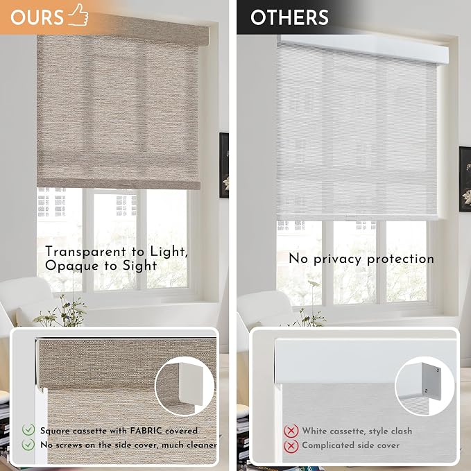 Persilux Light Filtering Roller Shades for Window Blinds,Cordless,Linen Fabric,Thermal Insulated Fabric UV Protection Shades for Home,Office,Bedroom,Door,Light Filtering-Light Brown,22" W X 72" H - Image 4