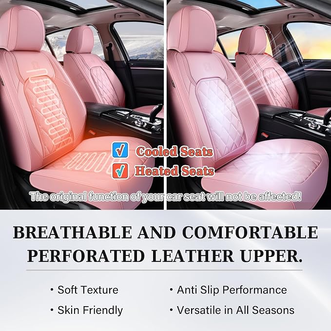 Coverado Front Seat Covers, Luxury Faux Leather Seat Covers for Cars, Pink Car Seat Covers, Car Seat Protector Waterproof, Automotive Interior Accessories Universal Fit for Most Sedans, SUVs, Trucks - Image 8