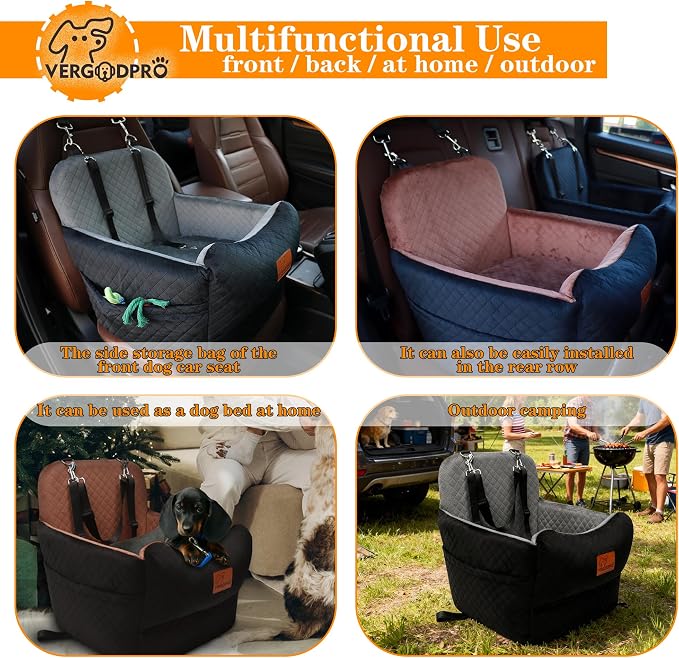 Dog Car Seat for Small Medium Dogs,Portable Pet Booster Seat with Safety Strap & Removable Washable Pad,Memory Foam Dog Travel Bed for Car,SOFE Velvet for Puppies Cats（M-Grey） - Image 5