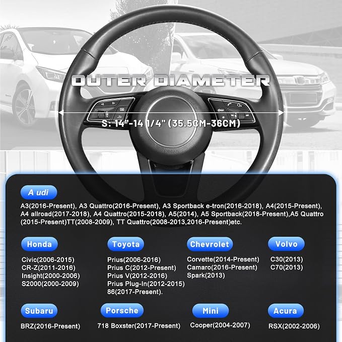 SEG Direct Car Steering Wheel Cover for Prius Civic Model 3 / Y 14"-14.25" | Small Size 35.5-36 cm for Camaro, Microfiber Leather, Anti-Slip Comfortable Grip, Auto Interior Accessories, Black and Blue - Image 5