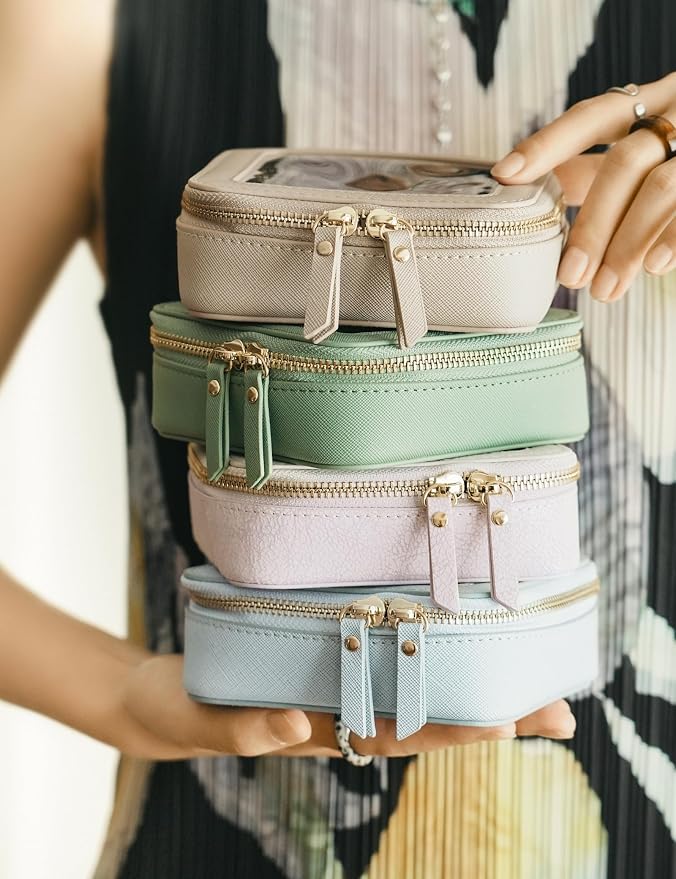 Small Clear Makeup Bag for Purse, Travel Cosmetic Case Green, Mini | Waterproof PU Leather, Square Make Up Pouch with Zipper, Tiny Sage Green Toiletry Organizer Bag Women Car Essential Bag - Image 9