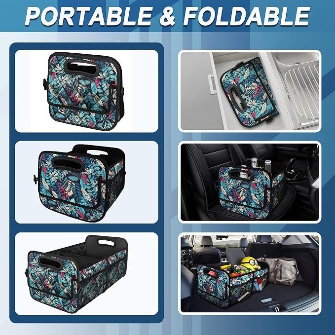 Deosk Car Trunk Organizer for SUV, Car Organizers and Storage with Reinforced Handles, Car Accessories for Women/Men 50L Waterproof Polyester Trunk Organizer(Medium, Leaves) - Image 4