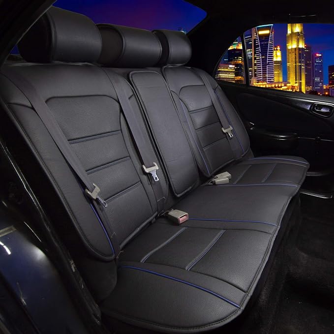 FH Group Back Seat Faux Leather Car Seat Cover - Universal Fit, Rear Seat Covers for Cars with Rear Split Bench, Car Seat Cushions for SUV, Sedan, Van Black - Image 2