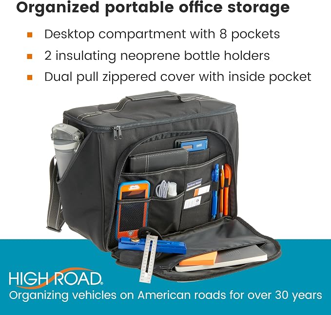 Front Seat Car Organizer, Laptop Organizer and Car and Truck File Organizer | High Road's Mobile Office Organizer with Desk Supplies Compartment, 2 Insulating Bottle Holders and Laptop Sleeve - Image 3