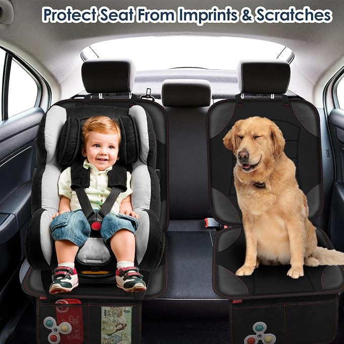 Sinvitron Car Seat Protector for Child Car Seat - Waterproof Non-Slip Leather Mat with 2 Mesh Pockets, Universal Seat Cover for Baby, Pets & Vehicles(2-Pack,Black) - Image 7