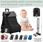 Rolling Car Seat Travel Bag with Wheels – Car Seat Backpack Transport Case for Airplane Travel, Fits Convertible & Booster Seats, Protective Storage Cover, Black - Image 2