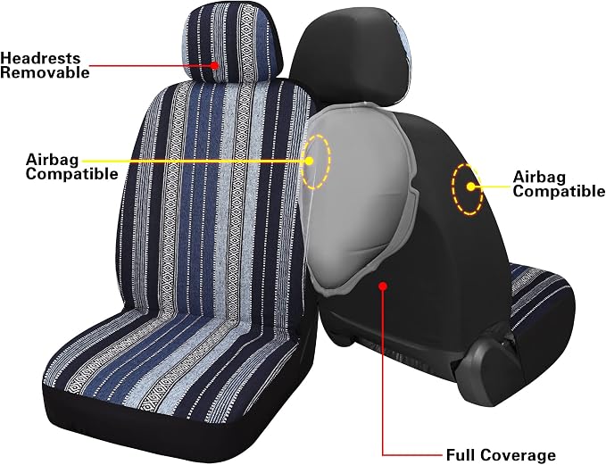HAIYAOTIMES Baja Saddle Blanket Car Seat Covers Full Set with Seat Belt Pads, Washable Breathable Seat Covers for Cars, Universal Fit Interior Covers for Most Sedan Truck SUV, Airbag Compatible, Blue - Image 5