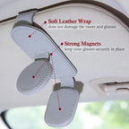 KIWEN 2 Pack Sunglasses Holder for Car Visor, Magnetic Leather Sunglass Eyeglass Hanger Clip for Car Sun Visor Accessories (2, Gray) - Image 4