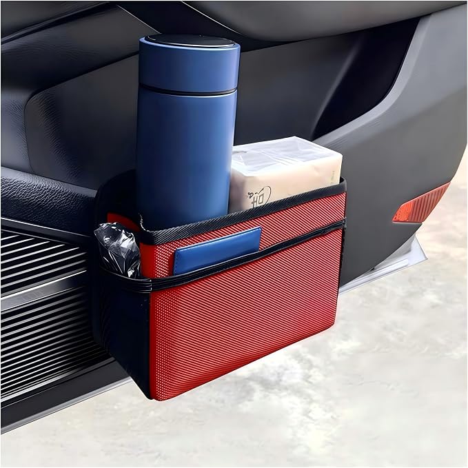 Bittwee Car Side Pocket Organizer, Hanging Trash Can for Car Door and Seat, Vehicle Mini Foldable Storage Bag Dustbin Container, Universal for Truck SUV Van (Red) by Bittwee