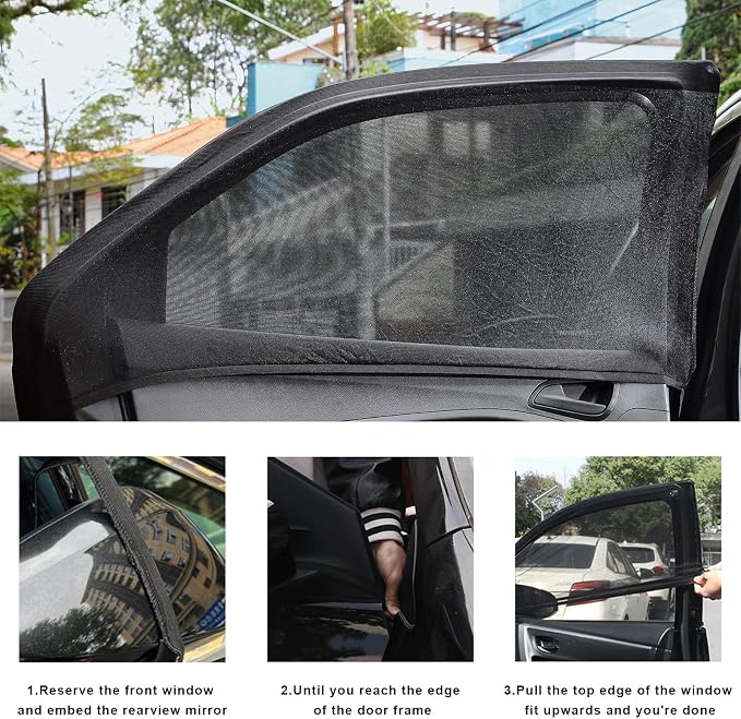 2 PCS Car Window Shades, Double-Layer Automotive Rear Side Window Sunshade Blocks UV Rays & Sun Glare, Breathable Mesh Screen Stretch Sun Protection Cover for Most SUVs - Image 6
